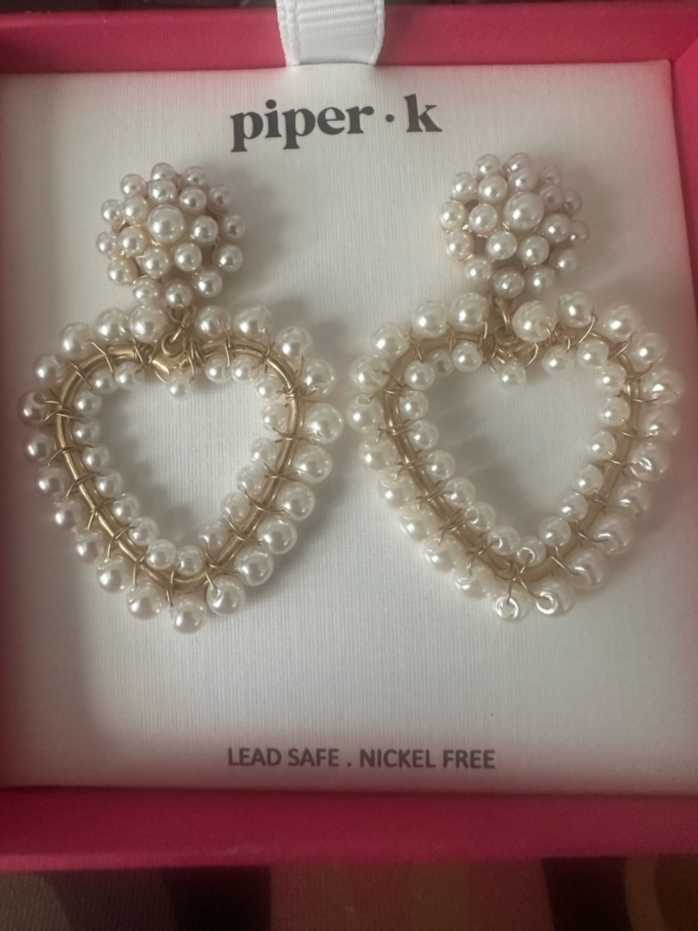 Piper K Heart Drop Earrings with Faux Pearls